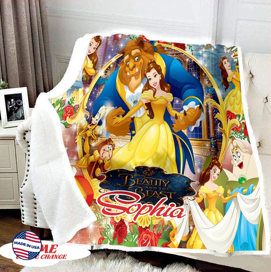 Personalized Beauty And The Beast Quilt Blanket Princess Belle Beauty The Beast Blanket Disney Princess Blanket Custom Kids Blanket
